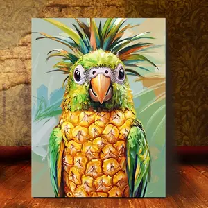 Pineapple Parrot Theme Framed Wall Art, 1-Piece High-Res Artistic Photo Print, Vibrant Modern Decoration for Home Living Room Bedroom, Home Supplies Poster