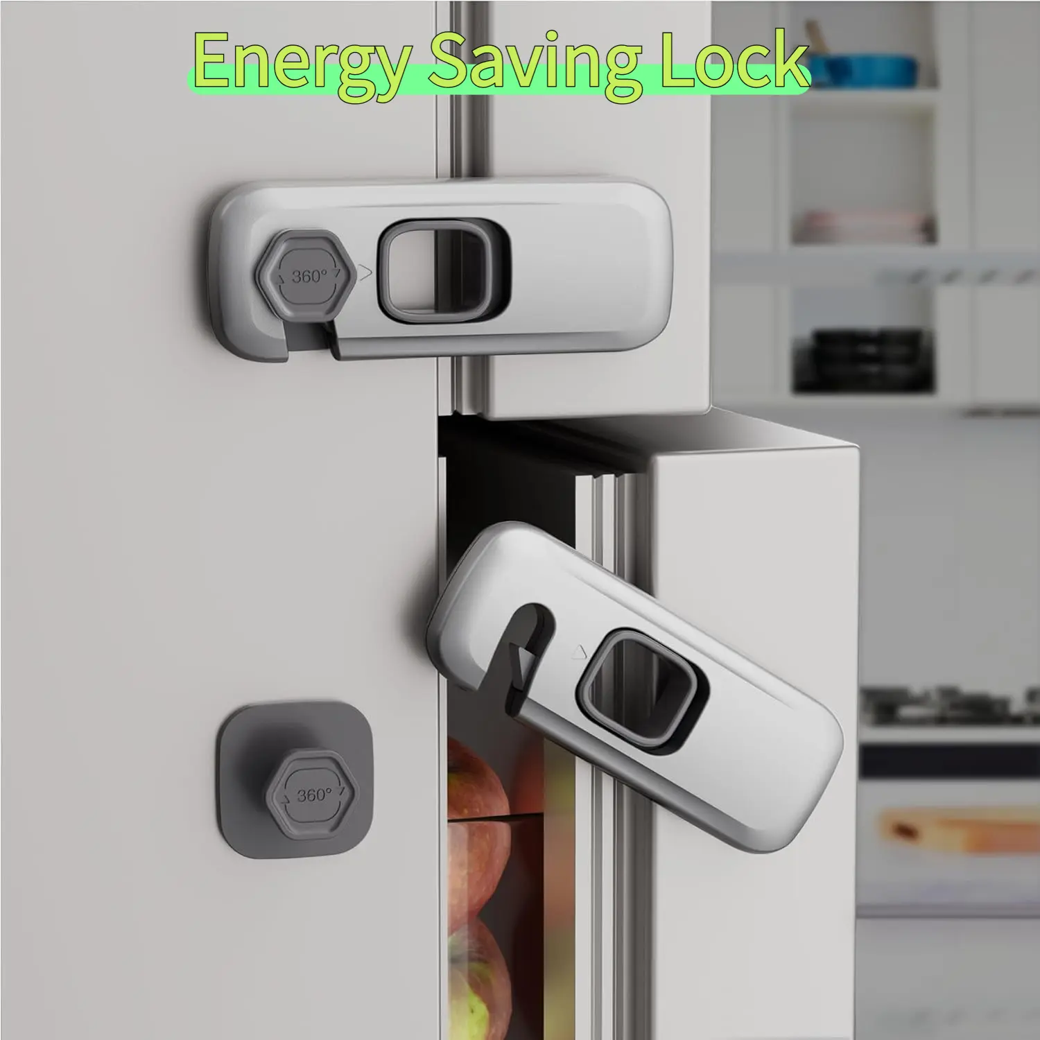 5-Pack Grey Adhesive Refrigerator Locks - Child Safety Energy Saving Device, No-Drill Installation for Appliances, Cabinets