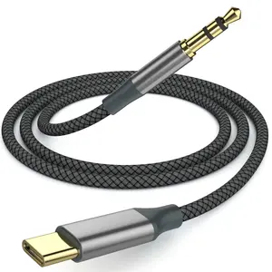 USB C to 3.5mm ylon Braided Aux , Type C to Male Adapter Stereo Extension Audio Cord for  15 Pro Max 15 Plus, Galaxy S23-S20 Note 20, Pixel 4 5 XL, iPad Pro (1, Black, 3.3Ft)