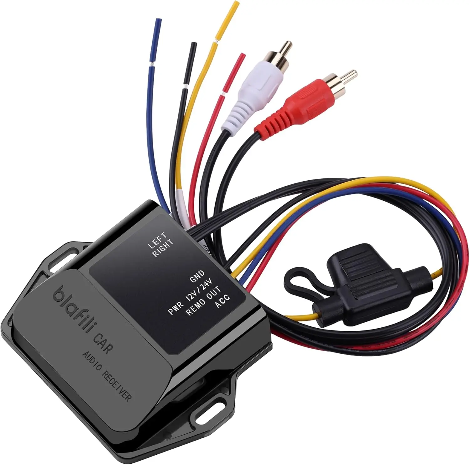 CAR Bluetooth Receiver with RCA Output for Car, Truck & Marine| Bluetooth 5.2, aptX Adaptive HD, 12V 24V compatible, ACC wire required, audio activated remote output, no micphone