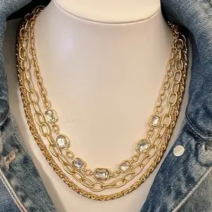 Elegant Gold Rhinestone Necklace Layer Set - Versatile Fashion Jewelry for Chic and Sophisticated Looks