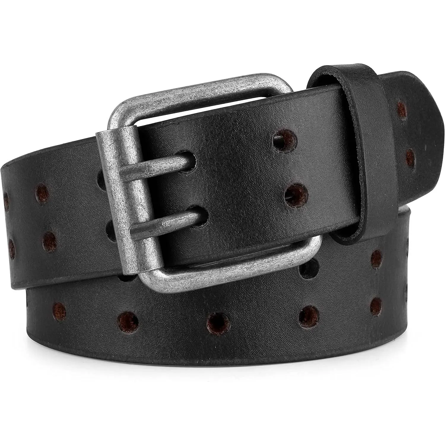 Leather Work Belt, Heavy Duty Double Prong full grain Leather Belts for Men 1 1/2", Mens Casual Belts for Jeans