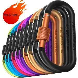 8cm D-shaped Climbing Buckle, 5 Counts/10 Counts Multifunctional Keychain Hook, Outdoor Camping Hiking Climbing Buckle, Cycling Accessories, Climbing Carabiner