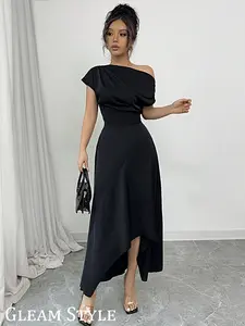 Women's Irregular Asymmetrical Shoulder Strap Dress, Casual Plain Fitted Elegant Chic Design, Perfect for Daily Wear & Stylish