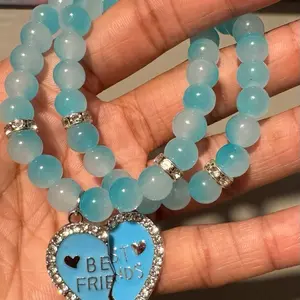 Best Friend Bracelet with Heart Charm, Blue Beads, and Silver Accents cherry purse