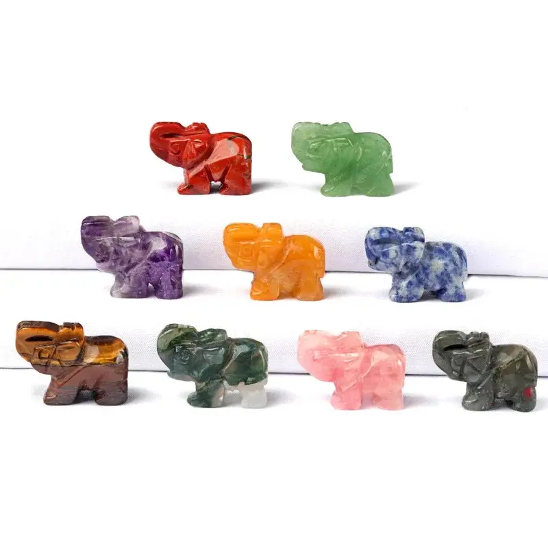 1 Inch Mini Natural Quartz Amethyst Tiger Eye Stone Reiki Healing Elephant Statue Animal Figurine