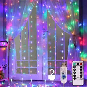 Curtain Lights, String Lights Bedroom, 300 LED 9.8x9.8Ft Twinkle String Light Decorations for Window Wedding Bedroom Wall Party Backdrop, Cute Home Indoor Outdoor Decor String Light Remote Control