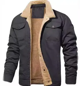 Men's Winter Jacket Lined Sherpa Jacket Warm Trucker Coat Multi Pocket