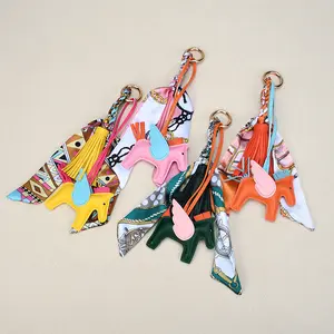 Flying Horse Bag Charm - Cute PU Leather Keychain with Silk Scarf & Tassel, Luxury Pendant for Women's Purse & Car Keys, Perfect Gift for Girls