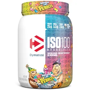 Dymatize ISO100 Hydrolyzed Whey Isolate Protein Powder, 25g Protein, Birthday Cake Pebbles, 20 Servings