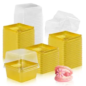 【Summervibes】150 Set 3" Mini Cupcake Containers Plastic Square Containers with Lids Cupcake Boxes Muffin Pod Dome Muffin Single Individual Container Box for Wedding Birthday Gifts Supplies