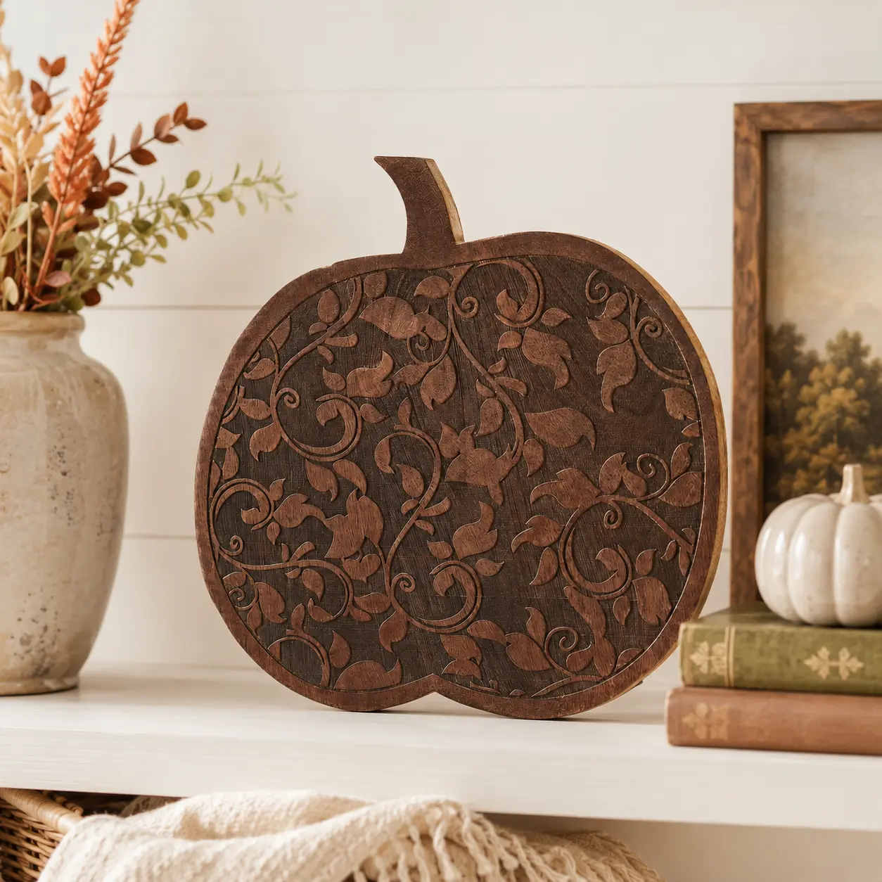 Carved Mango Wood Large Pumpkin
