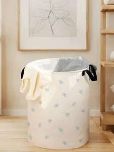 Durable Laundry Basket with Handle, Bow Print Design, Foldable Clothes Storage Bin, Large Capacity Toy Organizer for Home Use