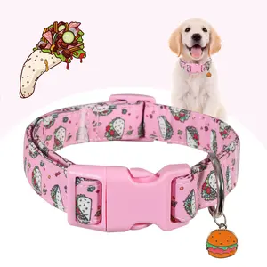 Hamburger Theme Cartoon Dog Collar, Durable Breathable, Adjustable with Quick Release Buckle, Suitable for Small Medium Large Dogs