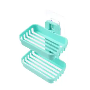 Double-layer soap box with bottom drainage rack - Wall-mounted bathroom storage rack, suitable for toiletries and shampoo