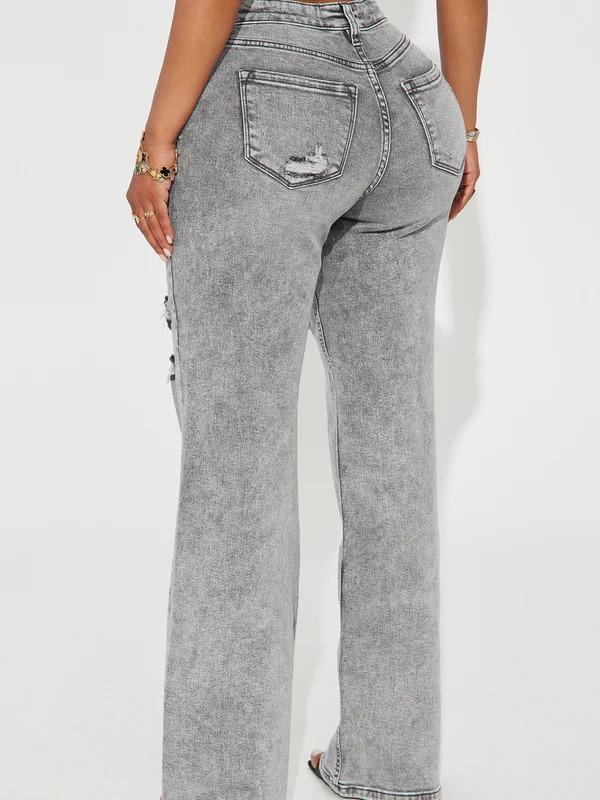 Remi Ripped Stretch Baggy Jeans - Grey