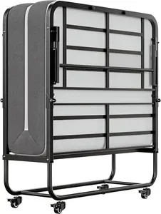 Twin Folding Bed with Mattress, 75" x 38", Rollaway Bed Guest Bed Portable Foldable Extra Bed for Adults, Fold up Bed with 5" Memory Foam Mattress, Space-Saving Sturdy Metal Frame