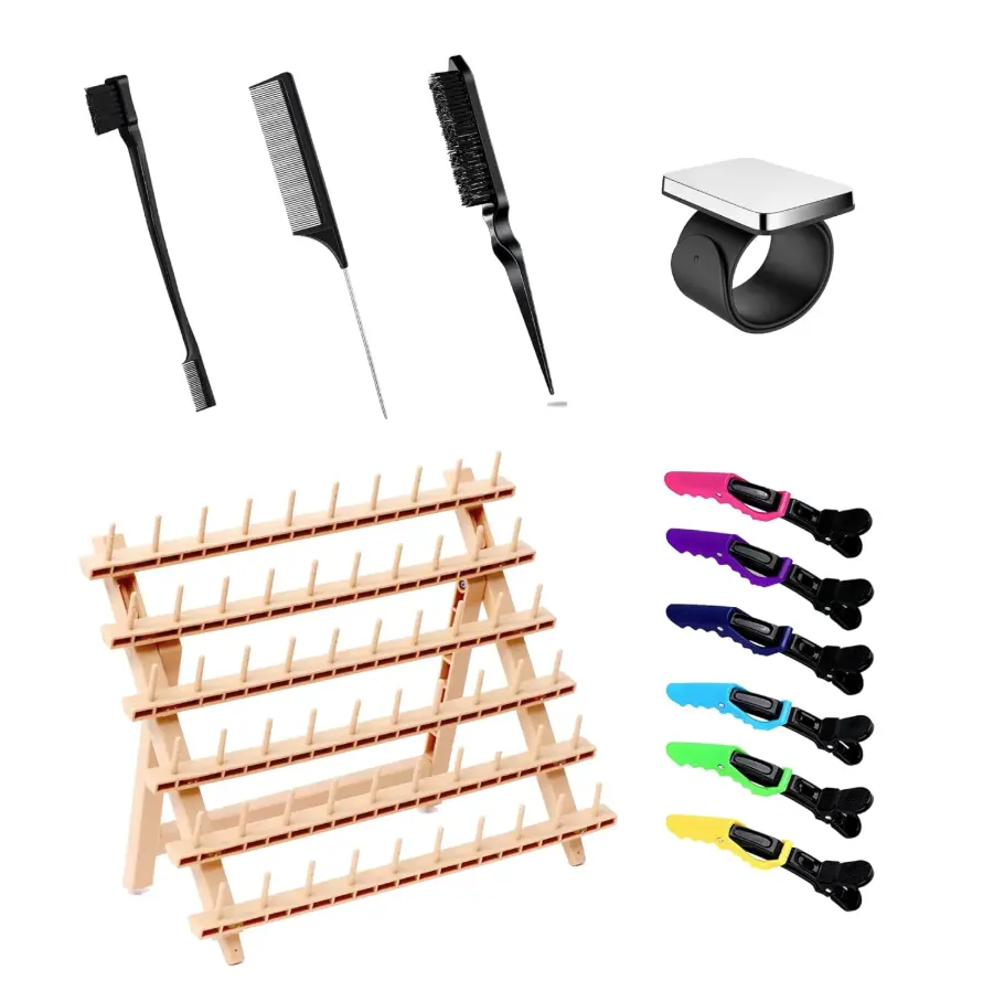 Braiding Rack for Hair with Comb set & Braid Gel Wristband & Hair clip, Hair Rack (Hair Extension Holder with 60 Pegs,) Hair Curling Tool Haircare Hair Care Styling Hairdressing Set