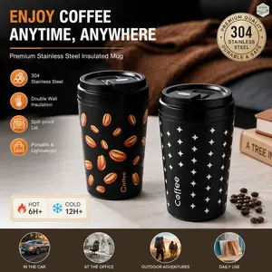 New 304 Stainless Steel Coffee Mug, Portable Cup, Premium Outdoor Plastic Milk Tea Cup With Lid, Insulated Drinking Cup, Convenient Mug