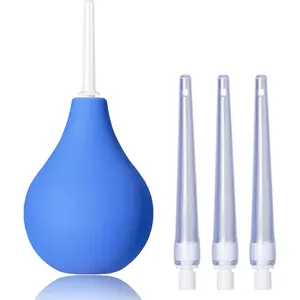8oz Enema Bulb Kit Anal and  Douche Bulb for Men Flushing System Enemas Silicone Bulb 4 Replaceable Tips (Blue, 224ml) Cleansing Smooth