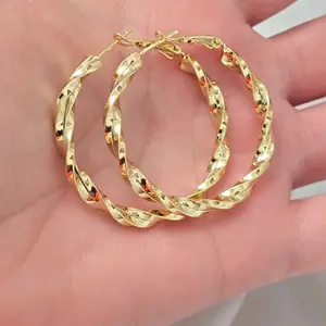 Large Twisted Gold Hoop Earrings 35mm Diameter High-quality Water-resistant Laminated Finish for Daily Use Perfect Gift for Birthdays Anniversaries or Christmas