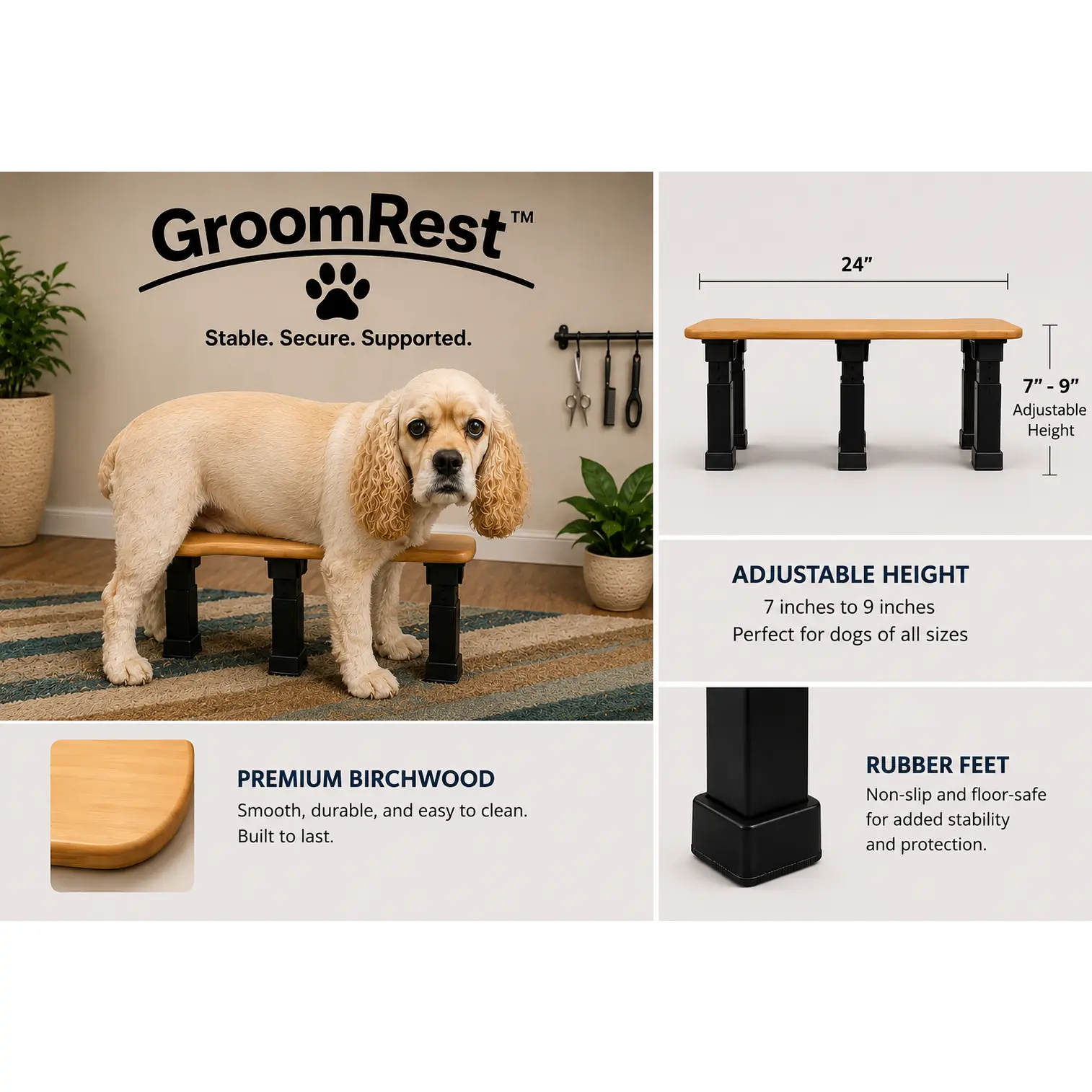 GroomRest Birchwood Support Stool
