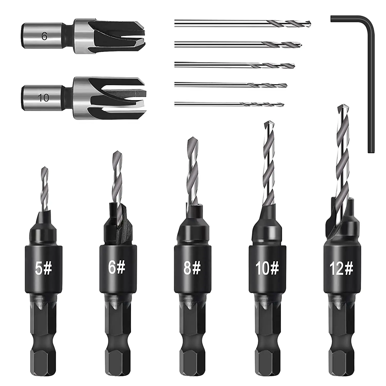 Countersink Drill Bit Set, Woodworking Chamfer Adjustable Countersink Tools on Counter Sink Holes with 1/4inch Hex Shank, Countersink Drill Sets