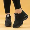 Sosenfer Women's Lace-Up Hidden Wedge Casual Athletic Sneakers - Round Toe, Lightweight Breathable Mesh Shoes, Ergonomic Arch Support Tennis Kicks, Minimalist Designer 1029-1, All Seasons Work-Travel Comfort Footwear