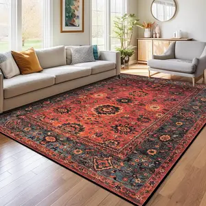 Persian carpet, living room carpet, Soft comfortable rug with vintage Persian pattern design, Non-slip area rug, Durable area rugs, home decoration, Easy to clean and machine washable, Suitable for living room, bedroom, study, lounge