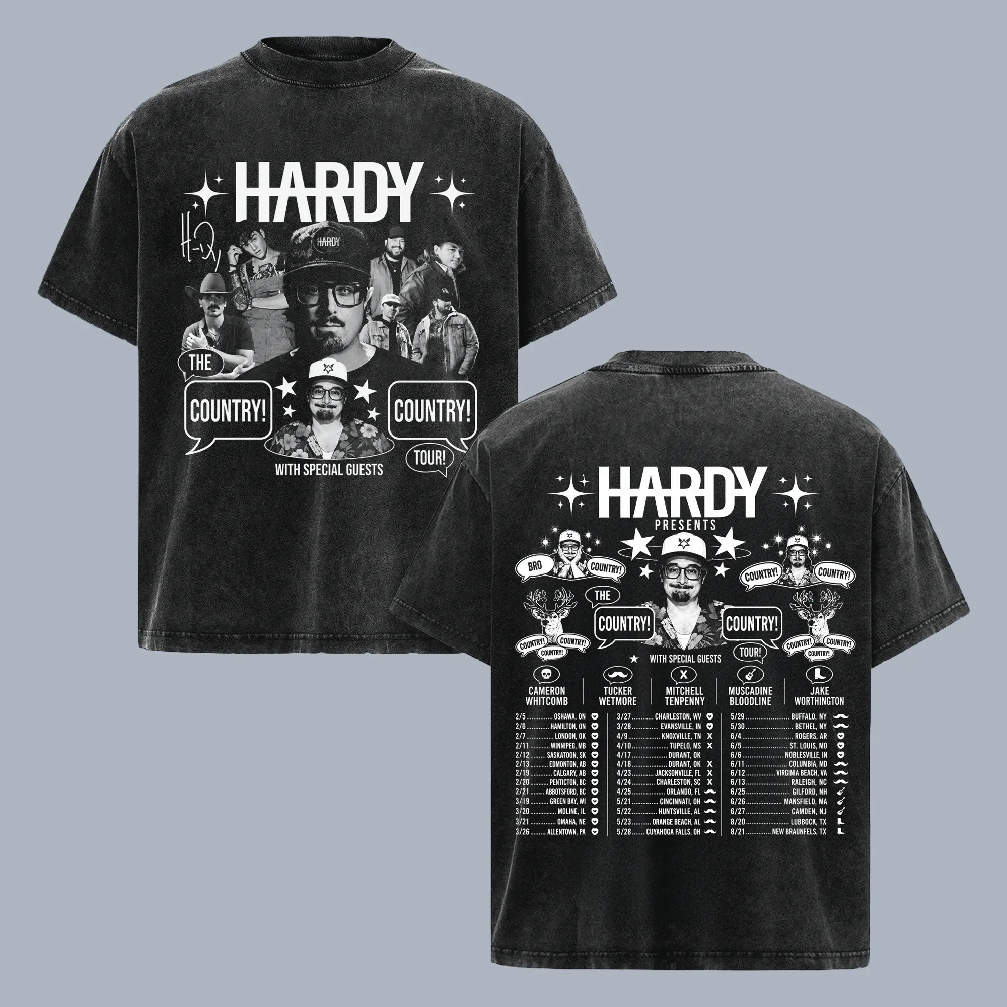HARDY T-Shirt, The Country Country Tour Tee, 2026 Concert Graphic Top, Hardy Orange Logo Shirt, Vintage Washed Oversized Music Merch, Retro Country Rock & Rock Fan Gear, Outlaw Streetwear, Men Women Short Sleeve Heavyweight Black Cotton