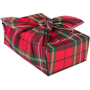 26"  Christmas Cloth Wrap, 1 Fabric Wrap with Red Black Tartan Plaid Design   , Classic Plaid   Wrapping for Holiday, Winter Party, Housewarming Gifts