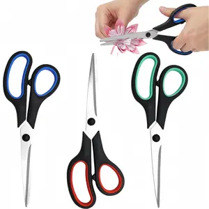 LMMAKE Ultra Sharp 2.5mm Thick Blade Scissors 7.9" All Purpose 3-Pack Comfort Grip for Office Desk Sewing Fabric Home Craft Teacher School Supplies Right Left Handed Blue Red Green Cardboard Cutter Paper Cutters