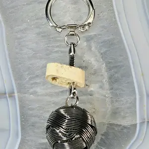 Deer Bone Keychain - Handcrafted One-of-a-Kind Design with Natural Finish, Unique Wire Monkey Fist, and Keyring Attachment