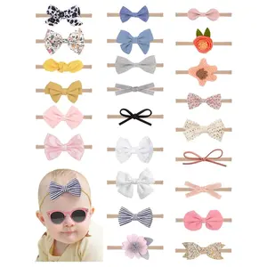 L-AD103   24pcs Baby Girls Flower and Hair Bows Headbands Soft Nylon Hairbands Elastic Hair Accessories for Newborns Infants Toddlers and Kids