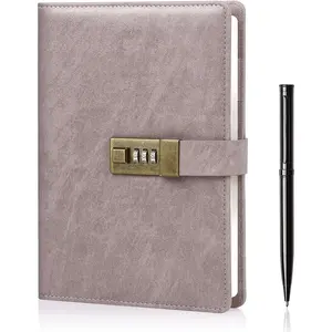 Diary with Lock, A5 PU Leather Journal with Lock 240 Pages,  Locks Journal Password Notebook with Pen, Locks Diary Planner Organizer for Men and Women, 8.6x5.8in