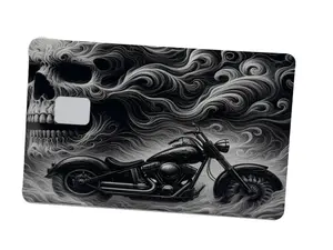 Gothic Skull Smoke Biker Card Sticker Cover - Motorcycle-Inspired Office Notebook & Paper Accessory