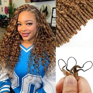 Highlight Ombre Burmese Curly Honey Blonde 4/27 Crochet Human Hair Pre-Separated 50g/Pack Time-Saving, Miracle Knots Hot Braids,4-5 Packs For Full Head Protective Styles Light Weight No Tension Reusable Feather Crochet