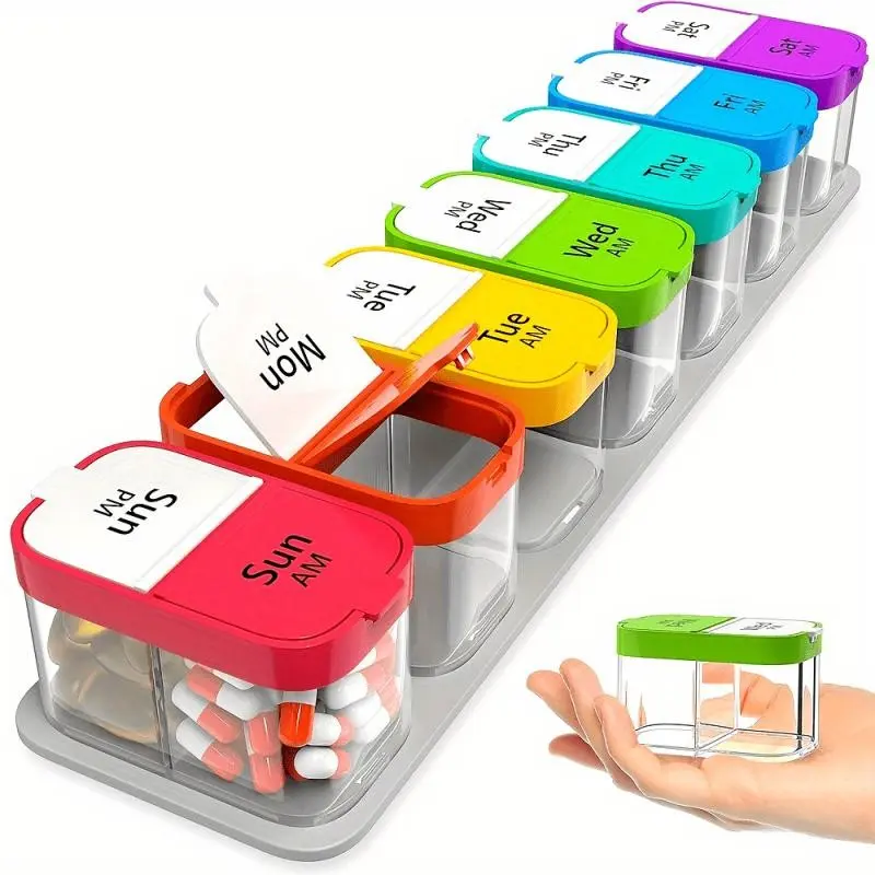 2025 New 14-Grid Medication Organizer, Vitamin Organizer, Medical Organizer, Supplement Organizer - 2-Layer Detachable Plastic Pill Storage Box, Food-Grade PP Material, Black Friday Deal, Christmas Gift for Elderly/Parents