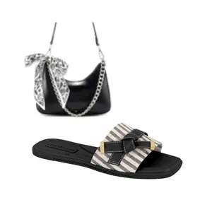 2PC Matching Sandals & Tan Bag Set for Summer Outfits & Everyday Wear - Walking Shoes