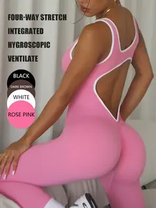 Women's Solid Color Backless Flare Jumpsuit - Tummy Control Tight-Fitting & Gym Workout Pants One-Piece Outfit & Fitness Butt Lift Yoga Romper Minimalist Womenswear
