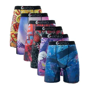 6Pcs S-XXXL Stylish  ETHIKA Sexy Printed Men Underwear Boxer Plus Size Shorts Underpants Breathable Man Panties Boxer Briefs Socks Menswear underwear pack Fabric Hot,gift