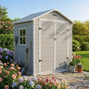 6x4 Ft Plastic Resin Outdoor Storage Shed With Floor Window Lockable Door 2 Vents Sloped Roof Waterproof Garden Shed Perfect For Patio Lawn Mower Bike And Tool Storage