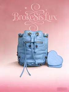 Pre-owned Balenciaga Le Cagole Bucket Bag in Baby Blue Croc Embossed Leather