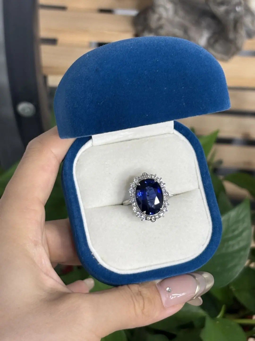 Astrid(11160)gc.Midnight Sapphire Halo Sterling Silver Ring