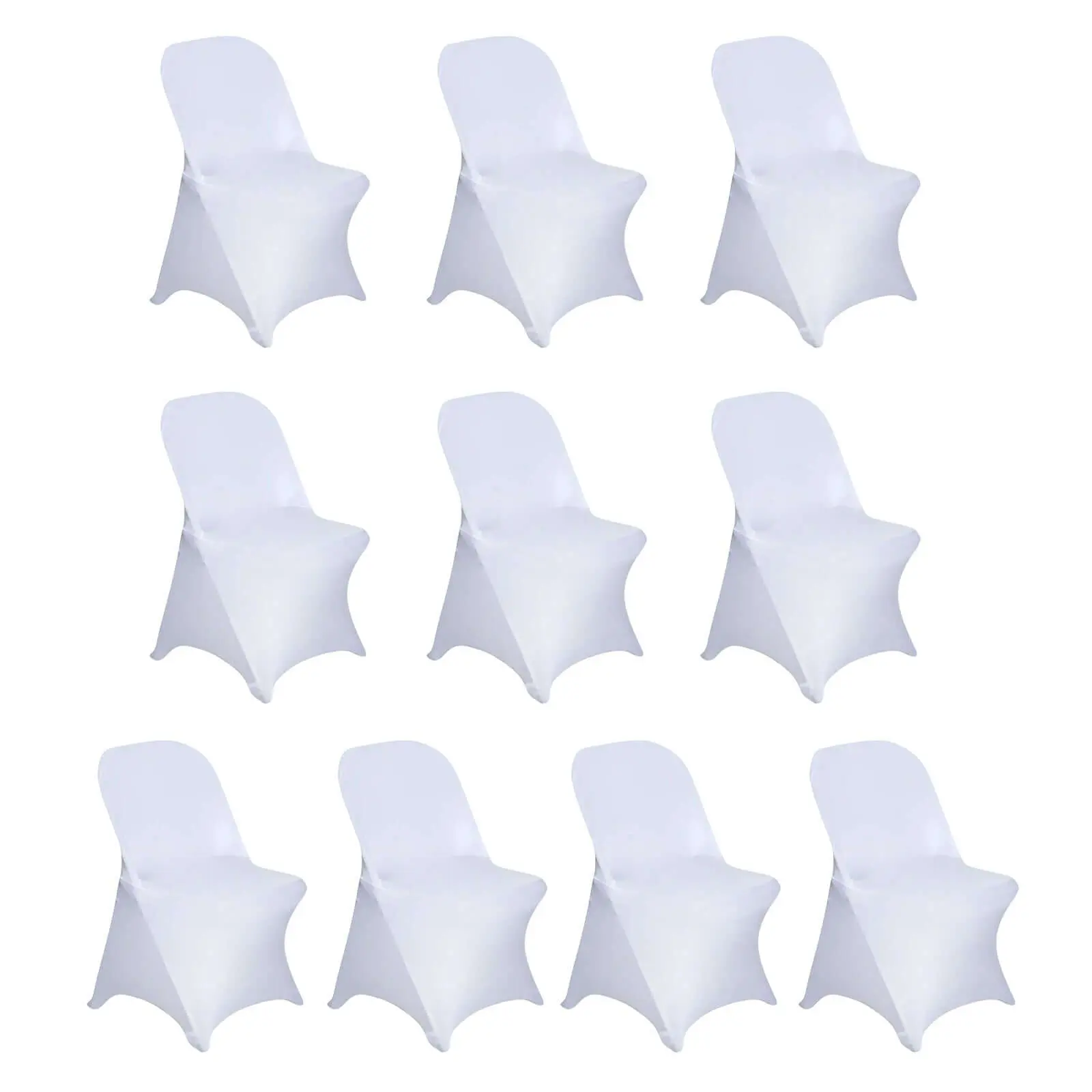 10-Pack White Elastic Spandex Fabric Chair Covers - 160GSM Standard Fit Stretch Seat Slipcovers for Folding Chairs, Professional & Casual Events