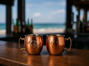 Custom Engraved Moscow Mule Copper Metal Cups - Elegant Barware for Your Home or Business