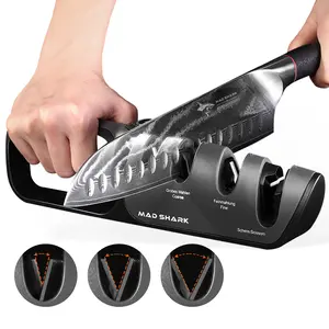 MAD SHARK Knife Sharpener for Home Use – Quick and Easy Blade Sharpener for Kitchen Knives, Scissors, and Tools – Professional Angle Guide – Must-Have Sharpening Stone and Rod for Fast and Precise Sharpening – New Tool for Perfectly Sharpened Blades