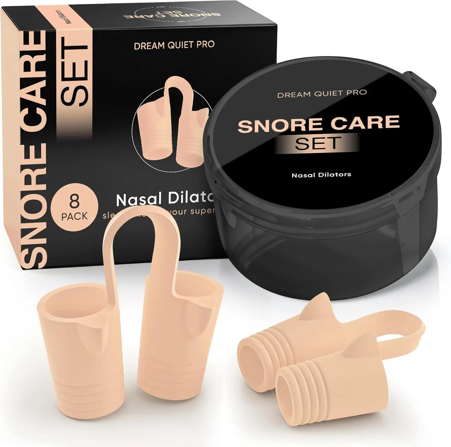 Nasal Dilators - Nose Clips to Reduce Snoring & Better Sleep – Comfortable Silicone Snore Stopper – Less Snoring Nose Vents – 8 Pack