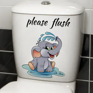 1 Piece Cute Cartoon Elephant Slogan Sticker, Removable Sticker for Bathroom Toilet, Bathroom Accessory