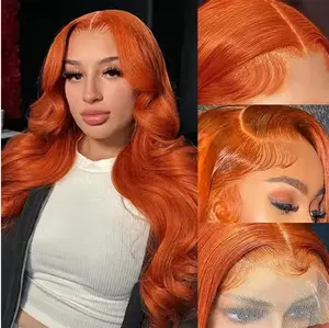 Ginger Orange Transparent HD Lace Front Wig Human Hair Body Wave Glueless Pre Plucked 180% Density 30 Inch